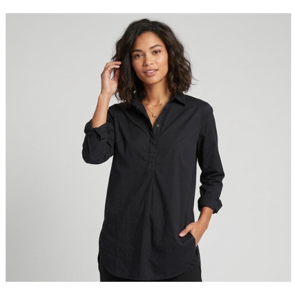 AYR The Easy Shirt Black Poplin Cotton Tunic S Minimalist Chic Quiet Luxury